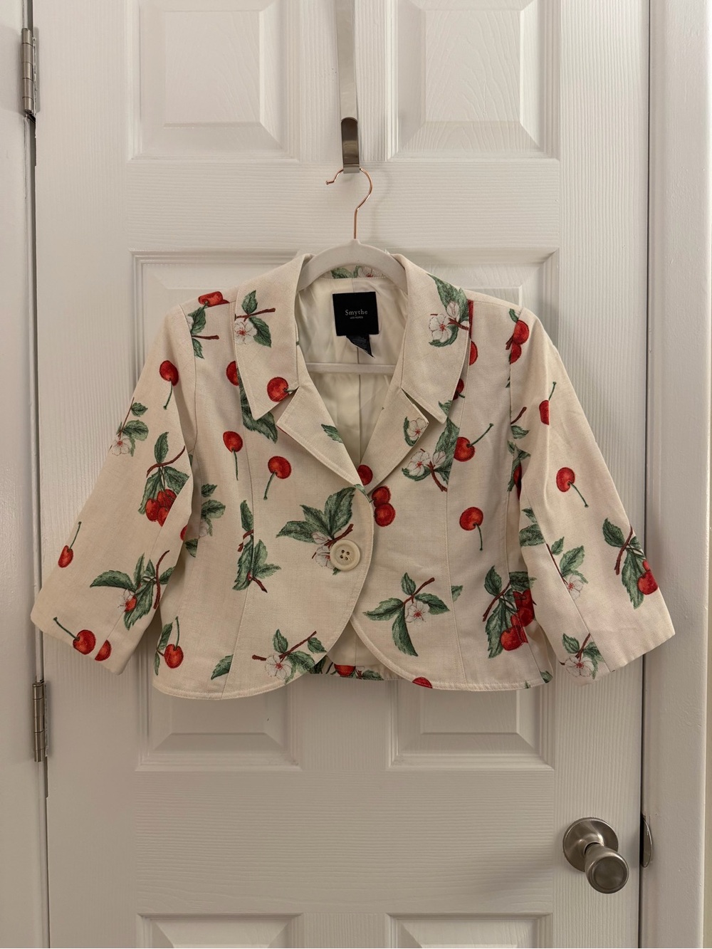 Smythe Cream Cherry Print Cropped Blazer Jacket 8